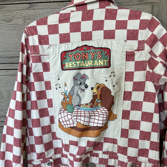 Disney Lady & The Tramp Tony's Restaurant Denim Checkered Jacket Womens Medium - Picture 1 of 3